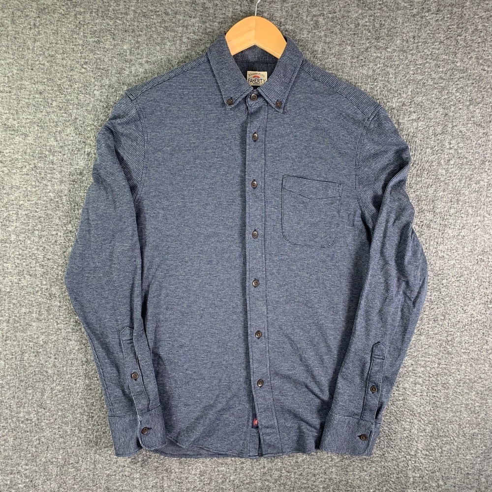 Faherty Men's Coastline Blue Houndstooth Shirt in Small